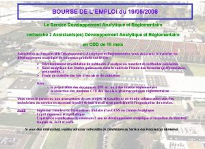 BOURSE DE LEMPLOI du 19052008 Le Service Dveloppement