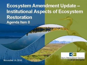 Ecosystem Amendment Update Institutional Aspects of Ecosystem Restoration