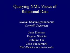 Querying XML Views of Relational Data Jayavel Shanmugasundaram