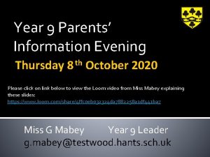Year 9 Parents Information Evening Thursday 8 th