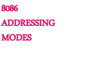 8086 ADDRESSING MODES 8086 Microprocessor Introduction Program A