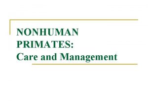 NONHUMAN PRIMATES Care and Management Introduction n n