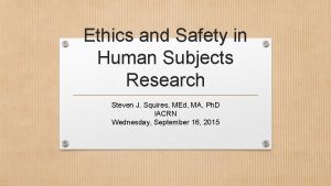 Ethics and Safety in Human Subjects Research Steven