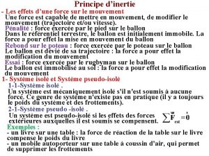 Principe dinertie Les effets dune force sur le