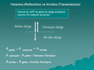 Yansma Reflection ve Krlma Transmission Normal a 90