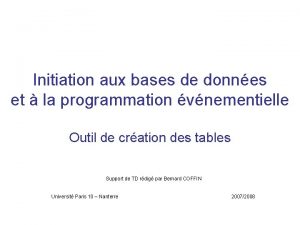 Initiation aux bases de donnes et la programmation