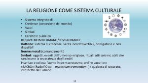 LA RELIGIONE COME SISTEMA CULTURALE Sistema integrato di