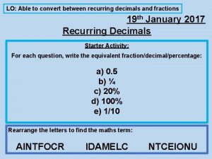 LO Able to convert between recurring decimals and