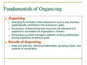 Fundamentals of Organizing n Organizing q q q