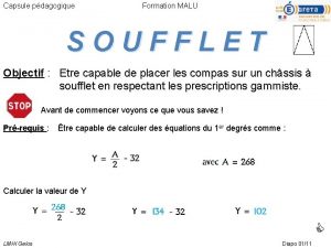 Capsule pdagogique Formation MALU SOUFFLET Objectif Etre capable