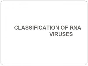 CLASSIFICATION OF RNA VIRUSES CLASSIFICATION OF VIRUSES RNA