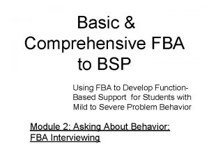 Basic Comprehensive FBA to BSP Using FBA to