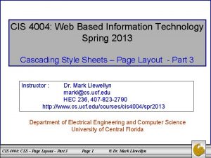 CIS 4004 Web Based Information Technology Spring 2013