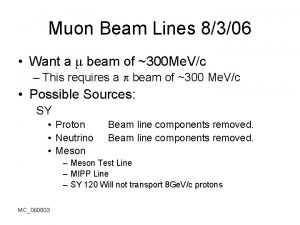 Muon Beam Lines 8306 Want a beam of