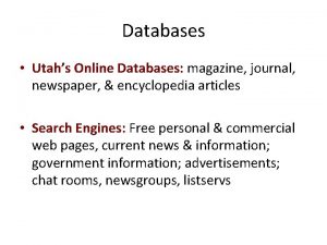 Databases Utahs Online Databases magazine journal newspaper encyclopedia