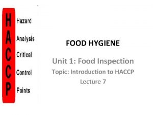 FOOD HYGIENE Unit 1 Food Inspection Topic Introduction