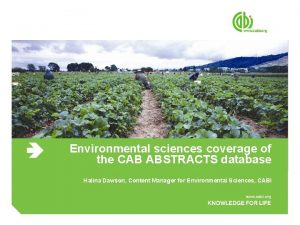 Environmental sciences coverage of the CAB ABSTRACTS database