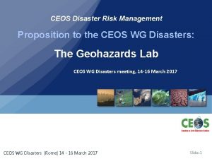 CEOS Disaster Risk Management Proposition to the CEOS