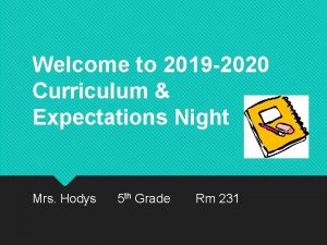 Welcome to 2019 2020 Curriculum Expectations Night Mrs