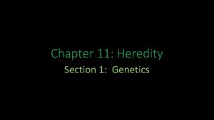 Chapter 11 Heredity Section 1 Genetics A Heredity