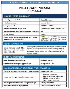 ENSEIGNEMENT LA MAISON PRIMAIRE PROJET DAPPRENTISSAGE 2020 2021