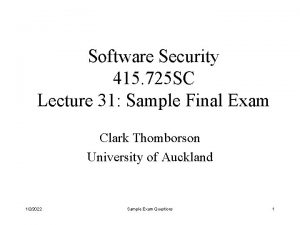 Software Security 415 725 SC Lecture 31 Sample
