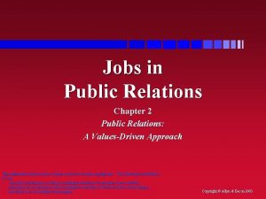Jobs in Public Relations Chapter 2 Public Relations