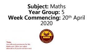 Subject Maths Year Group 5 th Week Commencing