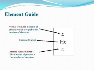 Element Guide Atomic Number number of protons which