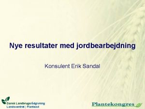 Nye resultater med jordbearbejdning Konsulent Erik Sandal Dansk