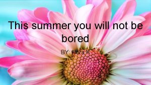 This summer you will not be bored BY