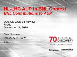HLLHC AUP in BNL Context BNL Contributions to