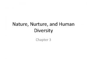 Nature Nurture and Human Diversity Chapter 3 Behavior