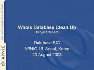 Whois Database Clean Up Project Report Database SIG
