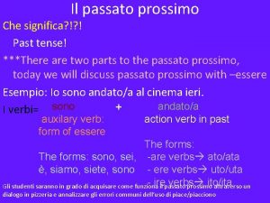 Il passato prossimo Che significa Past tense There