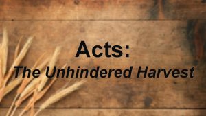 Acts The Unhindered Harvest What are we to