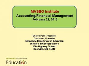 MASBO Institute AccountingFinancial Management February 22 2016 Sharon