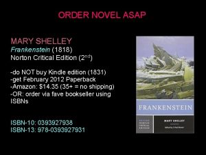 ORDER NOVEL ASAP MARY SHELLEY Frankenstein 1818 Norton