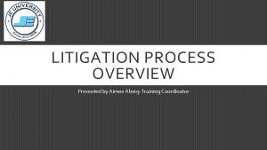 LITIGATION PROCESS OVERVIEW Presented by Aimee AbergTraining Coordinator