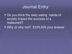 Journal Entry Do you think the daily eating