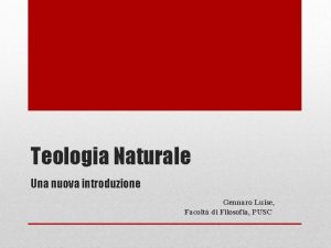 Teologia Naturale Una nuova introduzione Gennaro Luise Facolt