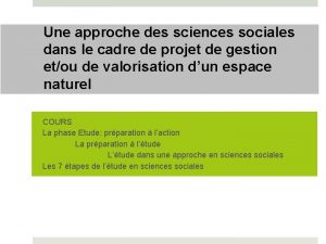 Une approche des sciences sociales dans le cadre