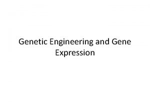 Genetic Engineering and Gene Expression Genetic Engineering 1