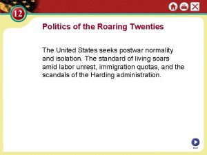 Politics of the Roaring Twenties The United States