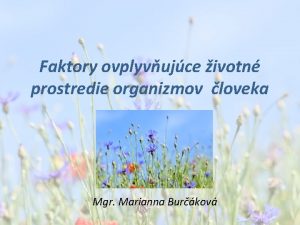 Faktory ovplyvujce ivotn prostredie organizmov loveka Mgr Marianna