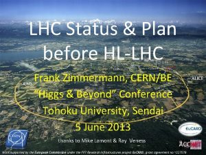 LHC Status Plan before HLLHC Frank Zimmermann CERNBE
