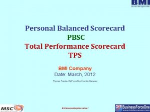 Personal Balanced Scorecard PBSC Total Performance Scorecard TPS
