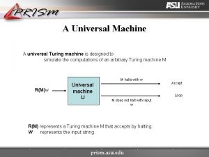 A Universal Machine A universal Turing machine is