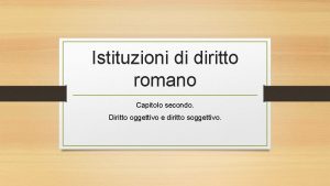 Istituzioni di diritto romano Capitolo secondo Diritto oggettivo