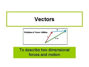Vectors To describe two dimensional forces and motion Vectors To describe two dimensional forces and motion